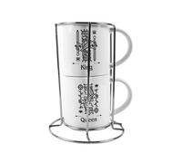 Purely Home King & Queen Stacking Mugs Set Gift - Black Playing Cards Ceramic Cups Set Of 2 With Metal Stand, Classic Game Gifts For Couples