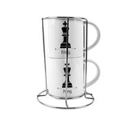 Purely Home King Stacking Mugs Set Gift - Black Chess Pieces Ceramic Cups Set of 2 with Metal Stand, Classic Game Gifts for Couples
