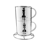 Purely Home King Stacking Mugs Set Gift - Black Chess Pieces Ceramic Cups Set Of 2 With Metal Stand, Classic Game Gifts For Couples