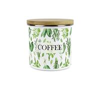 Purely Home Kitchen Herbs Coffee Canister - White & Green Metal Enamel Kitchen Food Storage Container