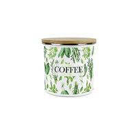 Purely Home Kitchen Herbs Coffee Storage Canister - White & Green Leaf Metal Enamel Medium Sized Food Storage Container