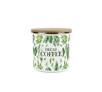 Purely Home Kitchen Herbs Decaf Coffee Storage Canister - White & Green Leaf Metal Enamel Medium Sized Food Storage Container