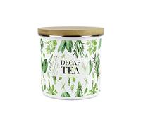 Purely Home Kitchen Herbs Decaf Tea Canister - White & Green Metal Enamel Kitchen Food Storage Container