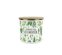 Purely Home Kitchen Herbs Ground Coffee Storage Canister - White & Green Leaf Metal Enamel Medium Sized Food Storage Container