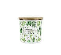 Purely Home Kitchen Herbs Herbal Tea Storage Canister - White & Green Leaf Metal Enamel Medium Sized Food Storage Container