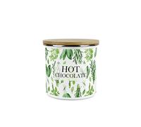 Purely Home Kitchen Herbs Hot Chocolate Storage Canister - White & Green Leaf Metal Enamel Medium Sized Food Storage Container