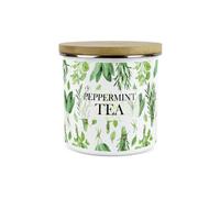Purely Home Kitchen Herbs Peppermint Tea Storage Canister - White & Green Leaf Metal Enamel Food Storage Container Gift