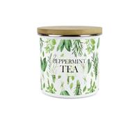 Purely Home Kitchen Herbs Peppermint Tea Storage Canister - White & Green Leaf Metal Enamel Food Storage Container Gift