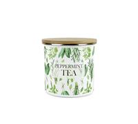 Purely Home Kitchen Herbs Peppermint Tea Storage Canister - White & Green Leaf Metal Enamel Medium Sized Food Storage Container