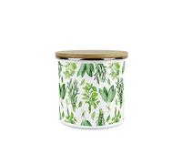 Purely Home Kitchen Herbs Storage Canister - White & Green Leaf Metal Enamel Medium Sized Food Storage Container