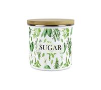 Purely Home Kitchen Herbs Sugar Canister - White & Green Metal Enamel Kitchen Food Storage Container