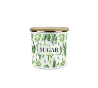 Purely Home Kitchen Herbs Sugar Storage Canister - White & Green Leaf Metal Enamel Medium Sized Food Storage Container