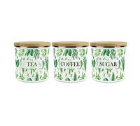Purely Home Kitchen Herbs Tea Coffee Sugar Canister Set - White & Green Metal Enamel Kitchen Food Storage Containers