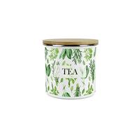 Purely Home Kitchen Herbs Tea Storage Canister - White & Green Leaf Metal Enamel Medium Sized Food Storage Container