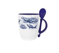 Purely Home Koi Fish Mug & Spoon Set - 300ml Garden Pond Navy Blue Ceramic Drinks Cup Gift