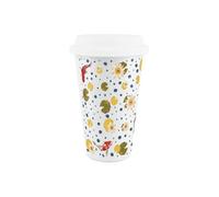 Purely Home Koi Fish White Ceramic Travel Mug - Pond Fish Reusable Silicone Lid Double-Walled Insulated Hot/cold Drinks Tea Coffee Gift Mug