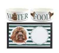 Purely Home Labradoodle Pet Mat, Food & Water Bowl Set