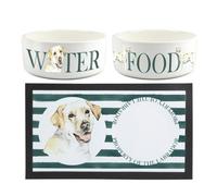 Purely Home Labrador Pet Mat, Food & Water Bowl Set