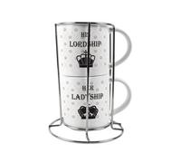 Purely Home Lady & Lordship Stacking Mugs Set - Regal Gifts For Couples Ceramic Cups Set Of 2 With Metal Stand
