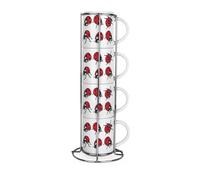 Purely Home Ladybirds Stacking Mugs Set - Novelty Insects Nature Present - Set of 4 Small Ceramic Mugs Gift Set with Metal Stand