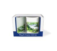 Purely Home Lake District Mug & Coaster Gift Set - British Landmarks by Rhiannon Chauncey - Bone China Mug and Glass Coaster Set - Tea/Coffee Present