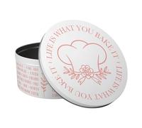 Purely Home Large Pink Cake Tin - Life is What You Bake It Gifts for Bakers - Round Metal Kitchen Storage Container 23 x 10cm