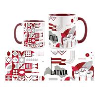 Purely Home Latvia Mug - World Travel Baltic Holiday Tea/Coffee Gift Ceramic Maroon Cup