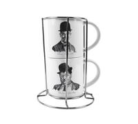 Purely Home Laurel & Hardy Stacking Mugs Set Gift - Vintage Comedy Ceramic Cups Set Of 2 With Metal Stand