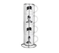 Purely Home Laurel & Hardy Stacking Mugs Set - Vintage Comedy Gifts for Film Fans - Set of 4 Small Ceramic Mugs Gift Set with Metal Stand