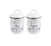 Purely Home Lavender Garden Medium-Sized Metal Tea & Sugar Canister - Stylish Floral Tin Kitchen Storage Jar - Tea/Coffee/Sugar Caddy Gift With Lid & Handle