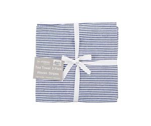 Purely Home Le Chateau Woven Stripe Blue & White Tea Towels - Assorted Set of 3 Kitchen Linens - Dish Cloths/Kitchen Towels Pack