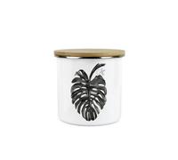 Purely Home Leaf Design Coffee Canister - By Rhiannon Chauncey - White Metal Enamel Medium Sized Kitchen Food Storage Container