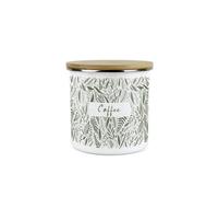 Purely Home Leaves Coffee Storage Canister - Green Leaves Palm Print White Metal Enamel Medium Sized Food Storage Container