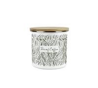 Purely Home Leaves Decaf Coffee Storage Canister - Green Leaves Palm Print White Metal Enamel Medium Sized Food Storage Container