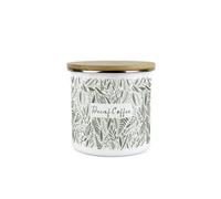 Purely Home Leaves Decaf Coffee Storage Canister - Green Leaves Palm Print White Metal Enamel Medium Sized Food Storage Container