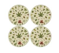 Purely Home Leaves Of Britain Coaster Set - Round Glass Green Leaf Set Of 4 Coasters