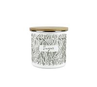 Purely Home Leaves Sugar Storage Canister - Green Leaves Palm Print White Metal Enamel Medium Sized Food Storage Container