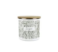 Purely Home Leaves Sugar Storage Canister - Green Leaves Palm Print White Metal Enamel Medium Sized Food Storage Container