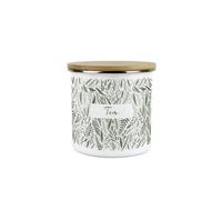 Purely Home Leaves Tea Storage Canister - Green Leaves Palm Print White Metal Enamel Medium Sized Food Storage Container