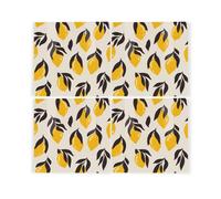 Purely Home Lemons Ceramic Coaster Set - Yellow Citrus Fruits Square Set Of Four (4) Coasters Gift