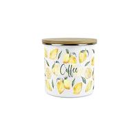 Purely Home Lemons Coffee Canister - White Metal Enamel Medium Sized Kitchen Food Storage Container