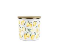 Purely Home Lemons Coffee Canister - White Metal Enamel Medium Sized Kitchen Food Storage Container