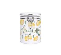 Purely Home Lemons Decaf Coffee Canister - White Metal Clip Lid Kitchen Storage Jar/Container Gift 700ml (13cm x 9.5cm)