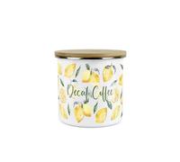 Purely Home Lemons Decaf Coffee Canister - White Metal Enamel Medium Sized Kitchen Food Storage Container