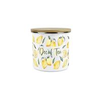 Purely Home Lemons Decaf Tea Canister - White Metal Enamel Medium Sized Kitchen Food Storage Container