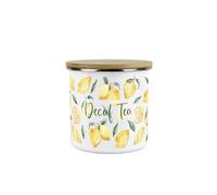 Purely Home Lemons Decaf Tea Canister - White Metal Enamel Medium Sized Kitchen Food Storage Container
