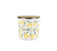 Purely Home Lemons Ground Coffee Canister - White Metal Enamel Medium Sized Kitchen Food Storage Container