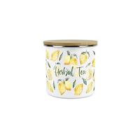 Purely Home Lemons Herbal Tea Canister - White Metal Enamel Medium Sized Kitchen Food Storage Container