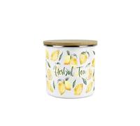 Purely Home Lemons Herbal Tea Canister - White Metal Enamel Medium Sized Kitchen Food Storage Container