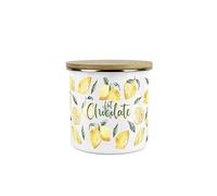 Purely Home Lemons Hot Chocolate Canister - White Metal Enamel Medium Sized Kitchen Food Storage Container